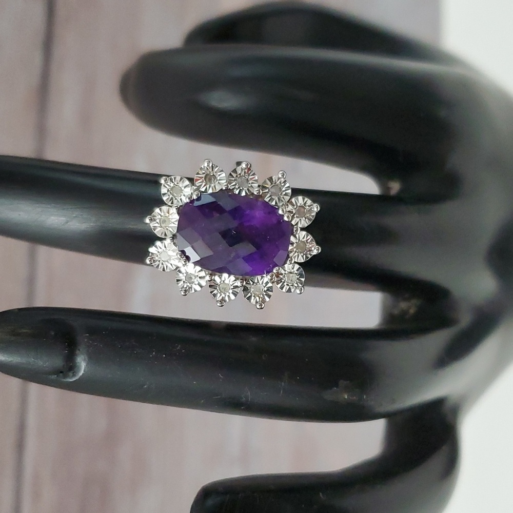 Watch Video / The Imperial Bloom: Sterling Silver 925 Amethyst and Diamond Ring